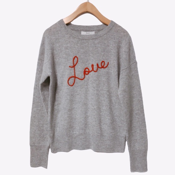Magaschoni Sweaters - MAGASCHONI Cashmere Red Love Embellished Grey Pullover Sweater NWT